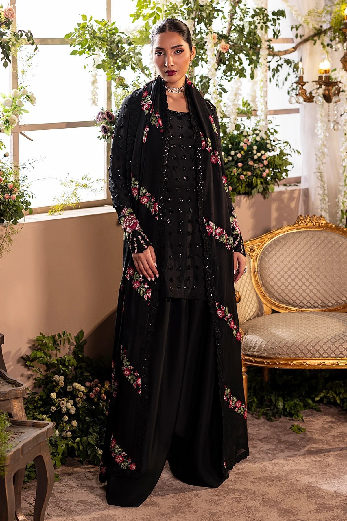 Mina Kashif Inspired Pure Silk Embroidered & Hand Embellished 3 Piece Dress