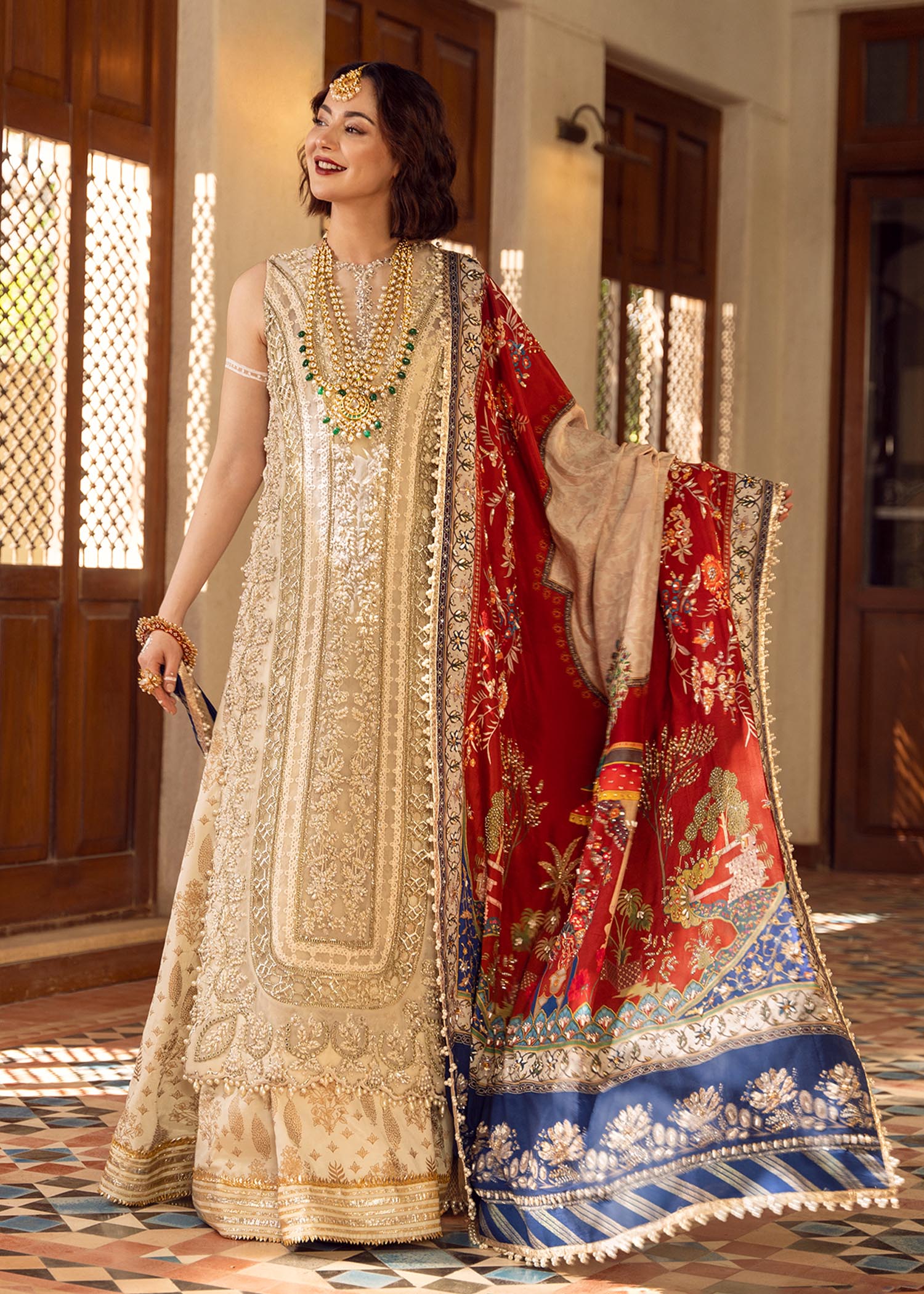 Crimson AIK JHALAK Embroidered & Hand Embellished Organza 3 Piece Dress