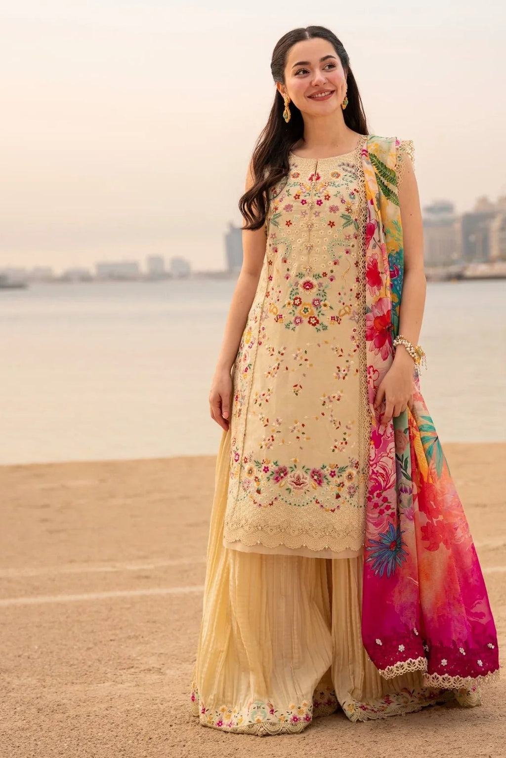 Faiza Saqlain Lawn Luxury Embroidered 3 Piece Dress