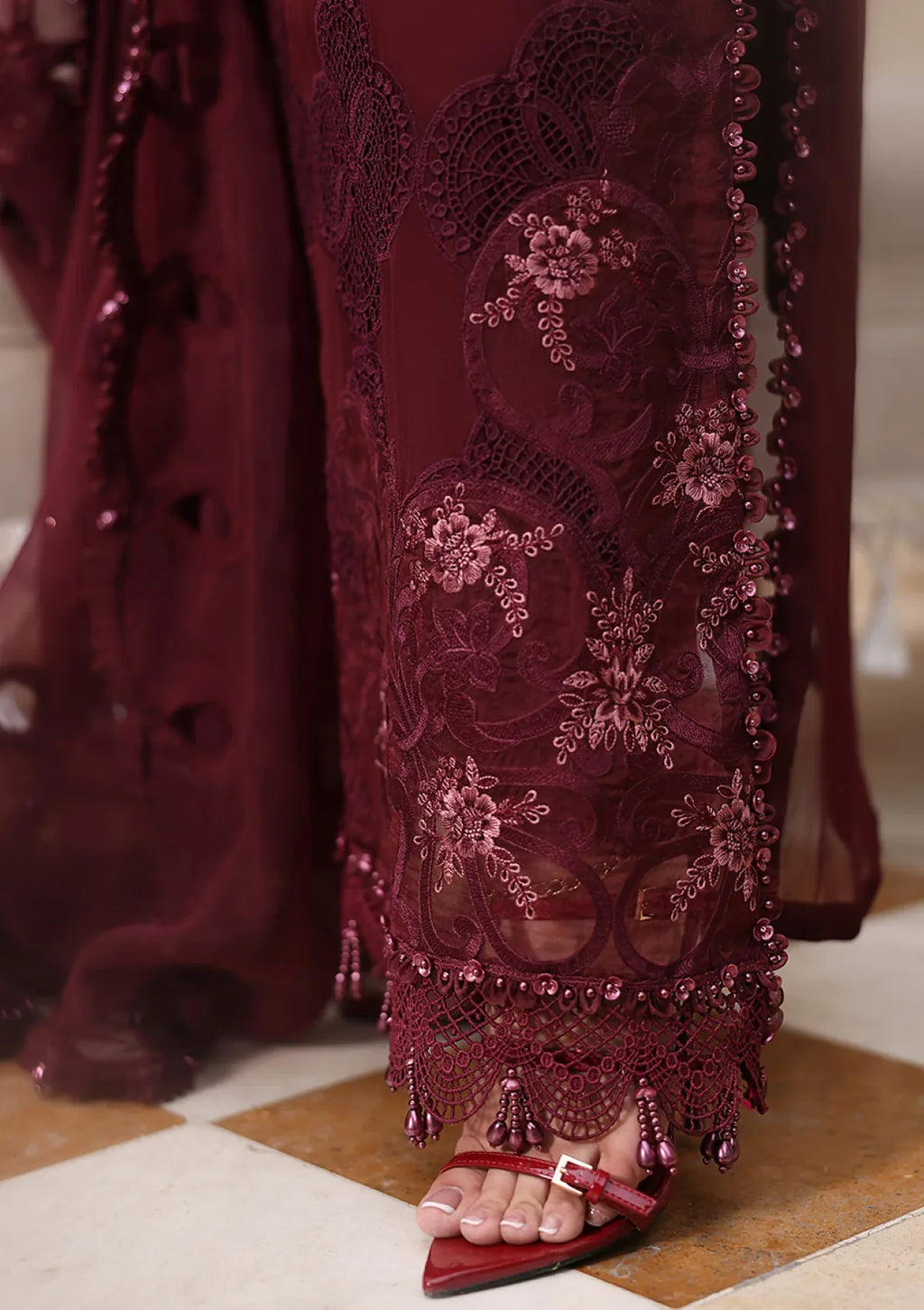 Maria B Chiffon Embroidered Hand Embellished 3 Piece Dress
