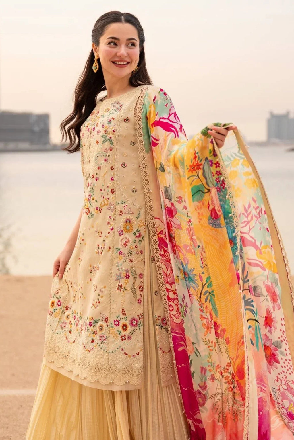 Faiza Saqlain Lawn Luxury Embroidered 3 Piece Dress