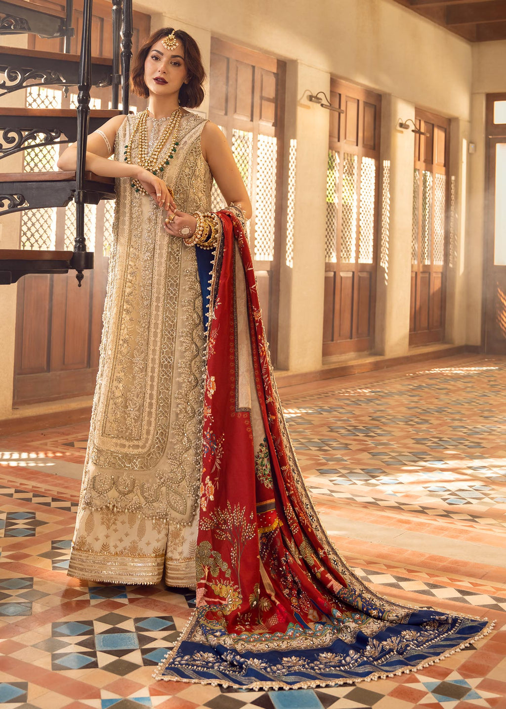 Crimson AIK JHALAK Embroidered & Hand Embellished Organza 3 Piece Dress