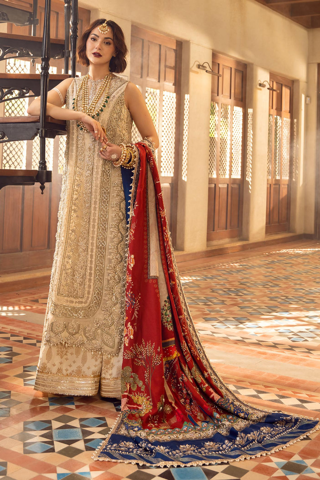 Crimson AIK JHALAK Embroidered & Hand Embellished Organza 3 Piece Dress