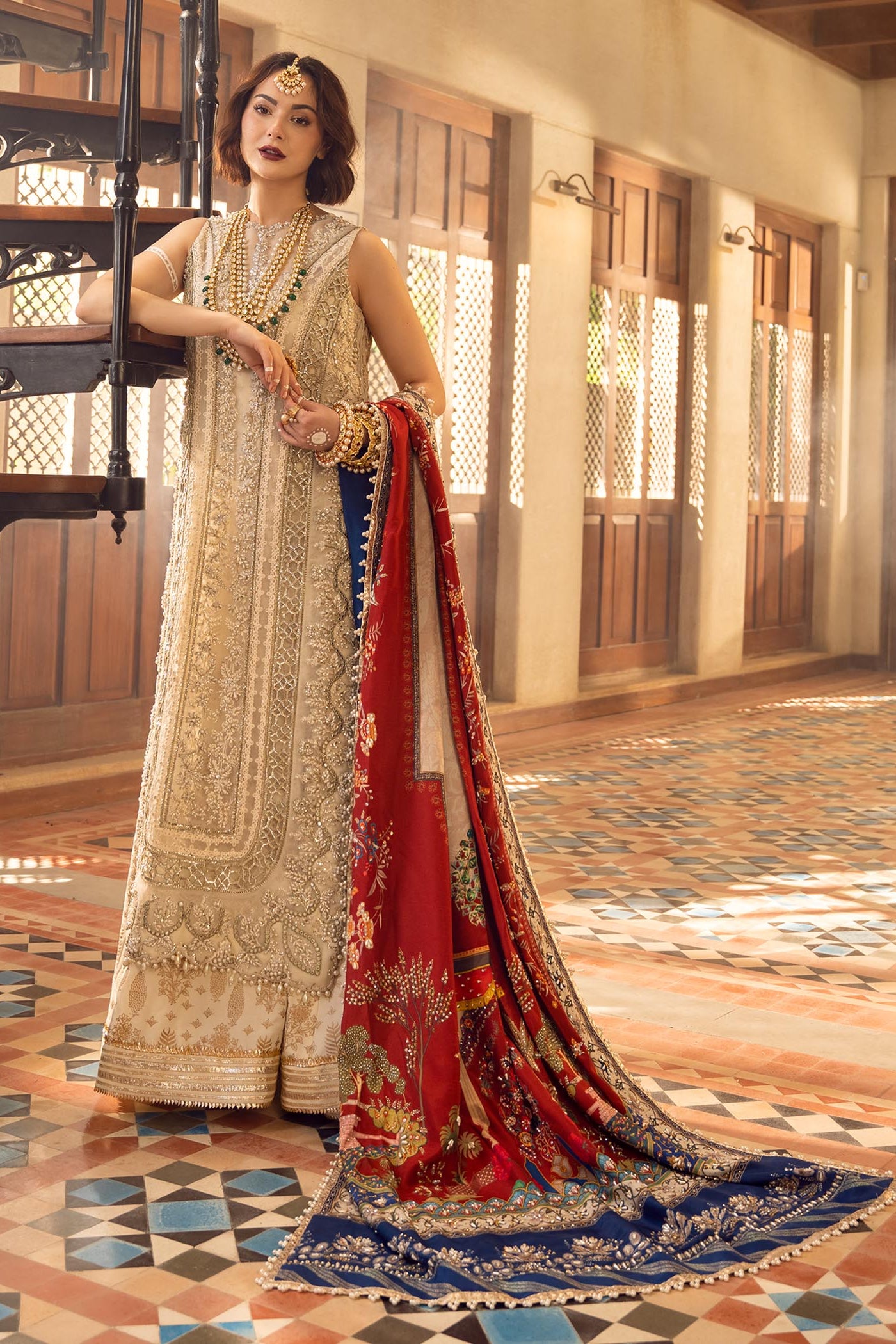 Crimson AIK JHALAK Embroidered & Hand Embellished Organza 3 Piece Dress