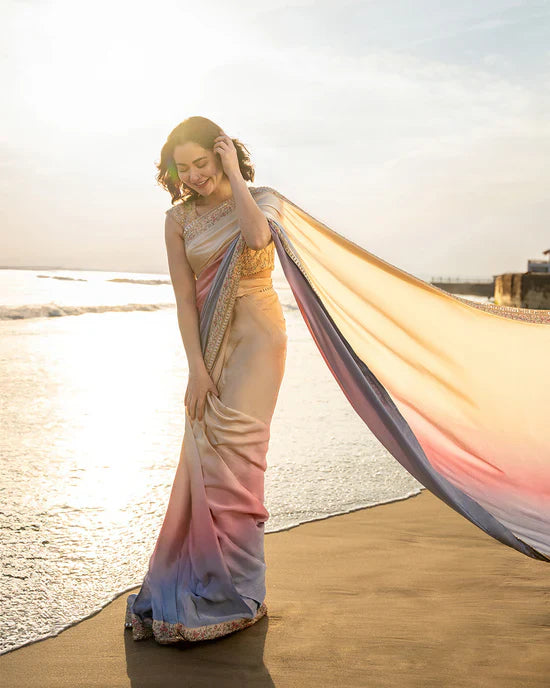 Faiza Saqlain Silk Digital Print & Embroidered Saree