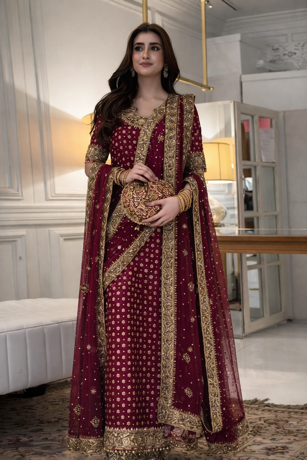 Haris Shakeel Chiffon Hand Embellished & Embroidered 3Pc Dress