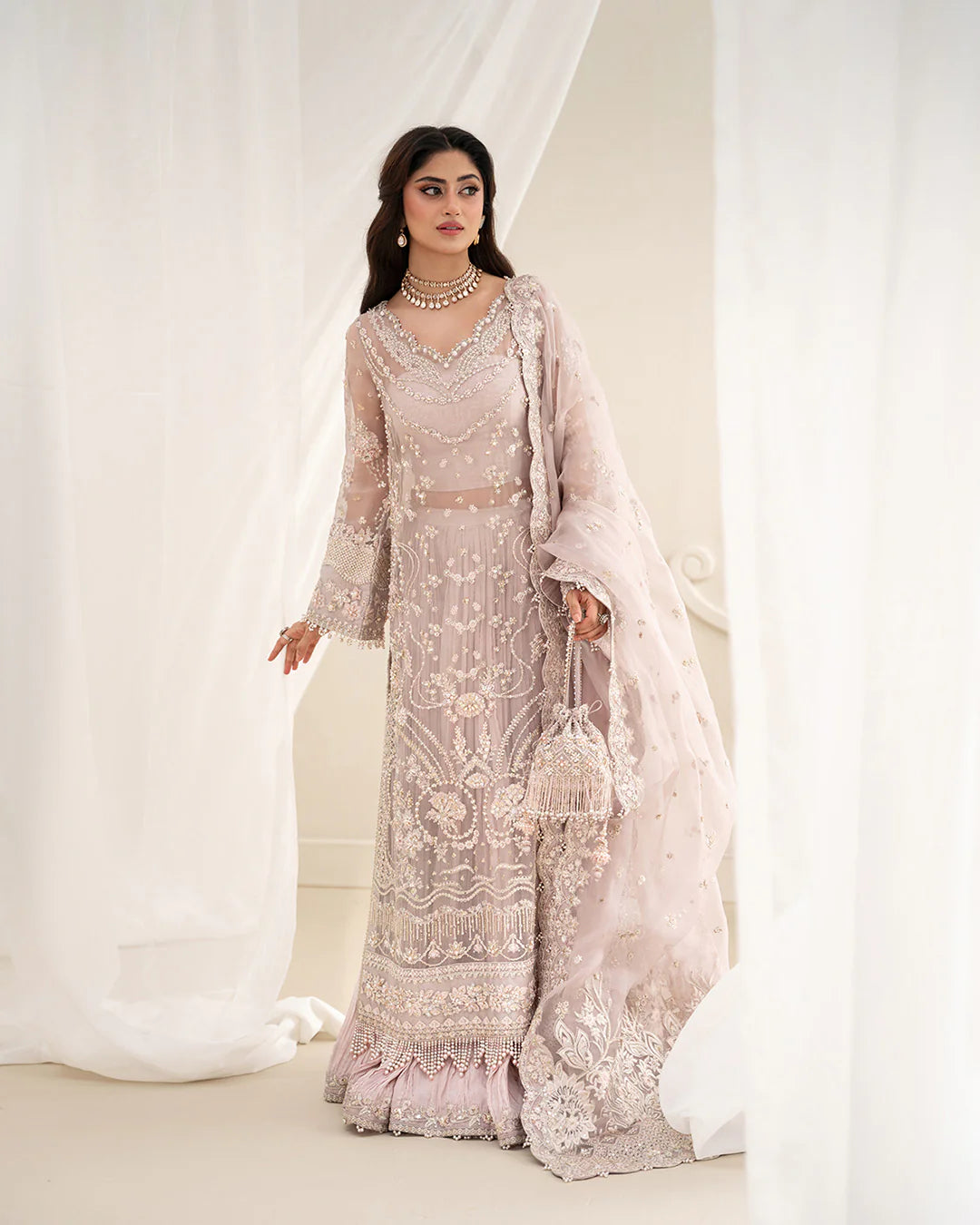 Faiza Saqlain Organza Hand Embellished & Embrodiered 3 Piece Dress