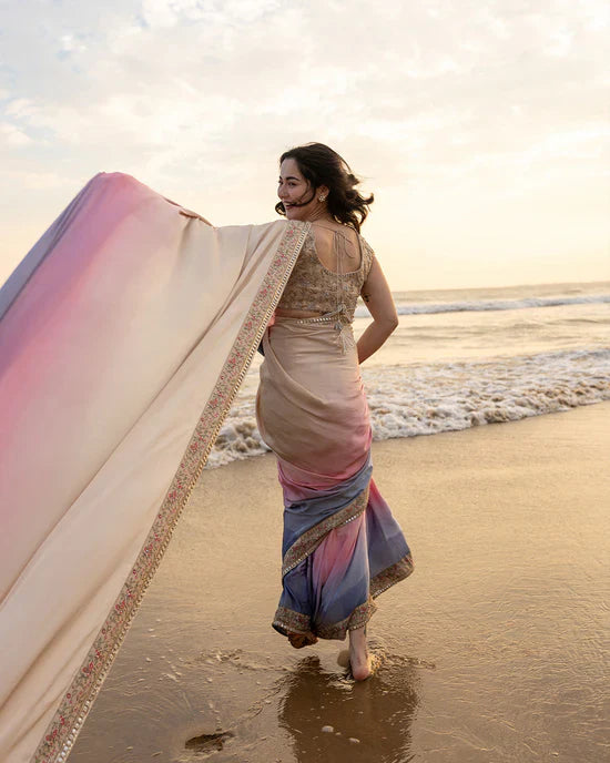 Faiza Saqlain Silk Digital Print & Embroidered Saree
