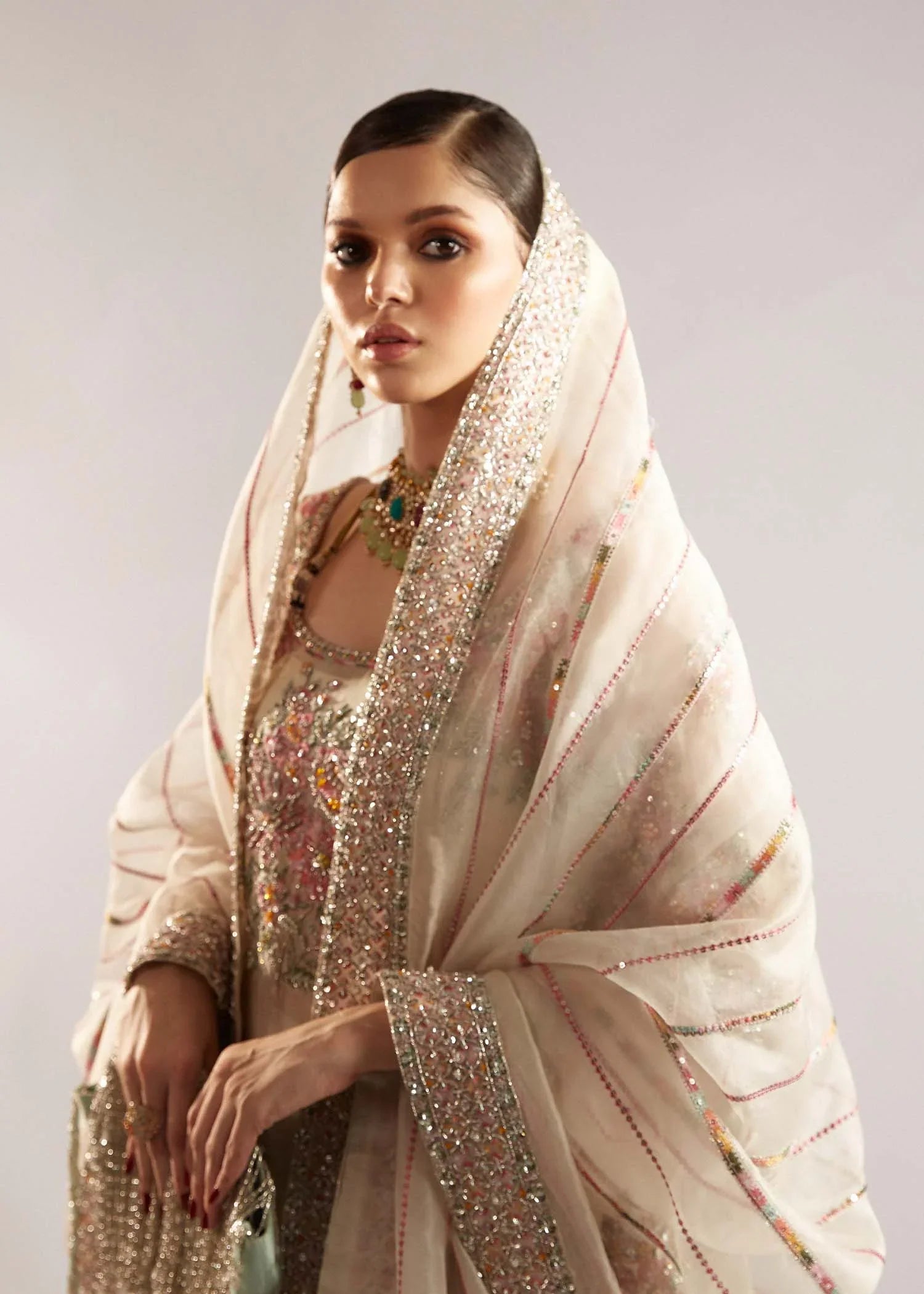 Hussain Rehar Organza 3 Pc Embroidered Dress