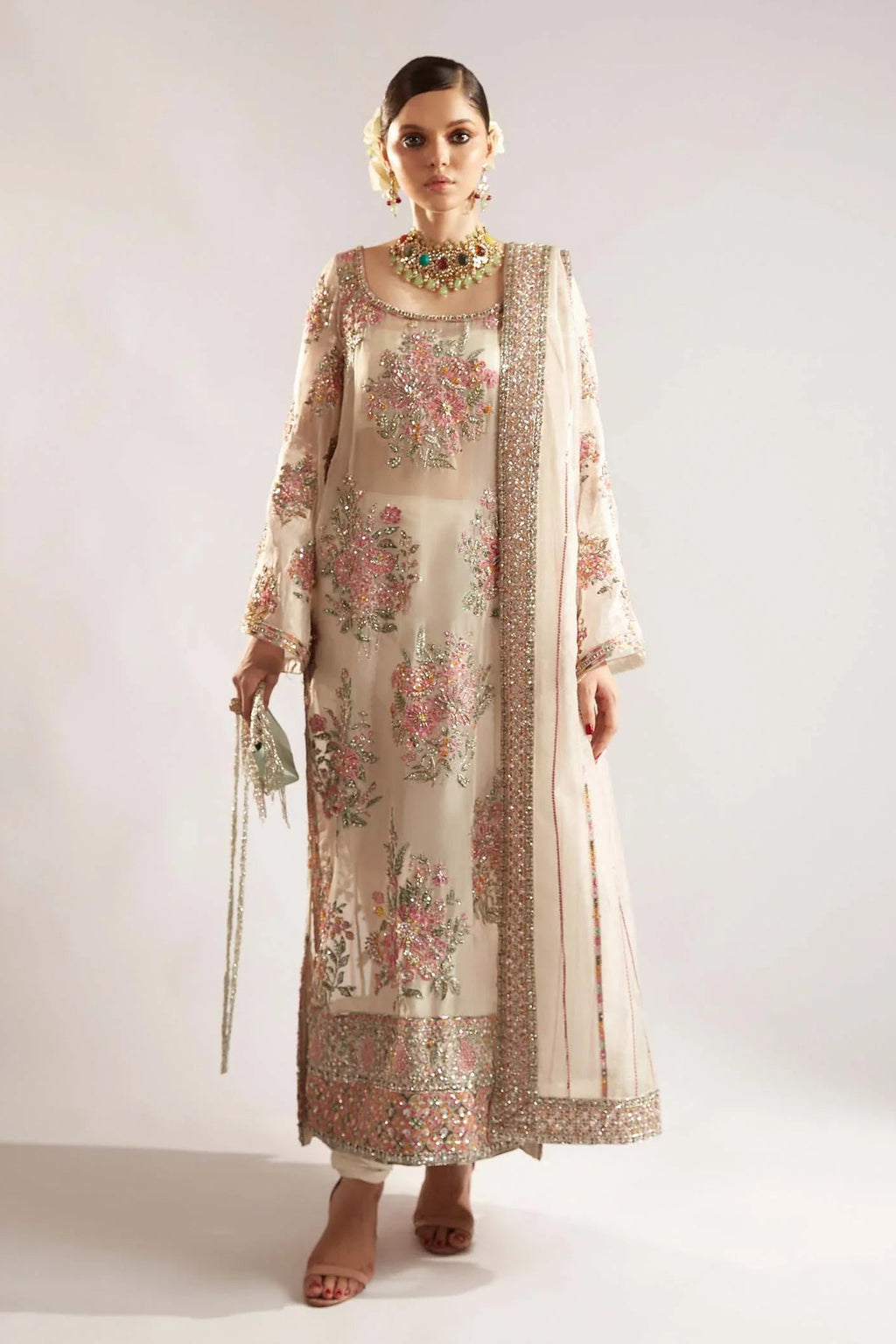 Hussain Rehar Organza 3 Pc Embroidered Dress