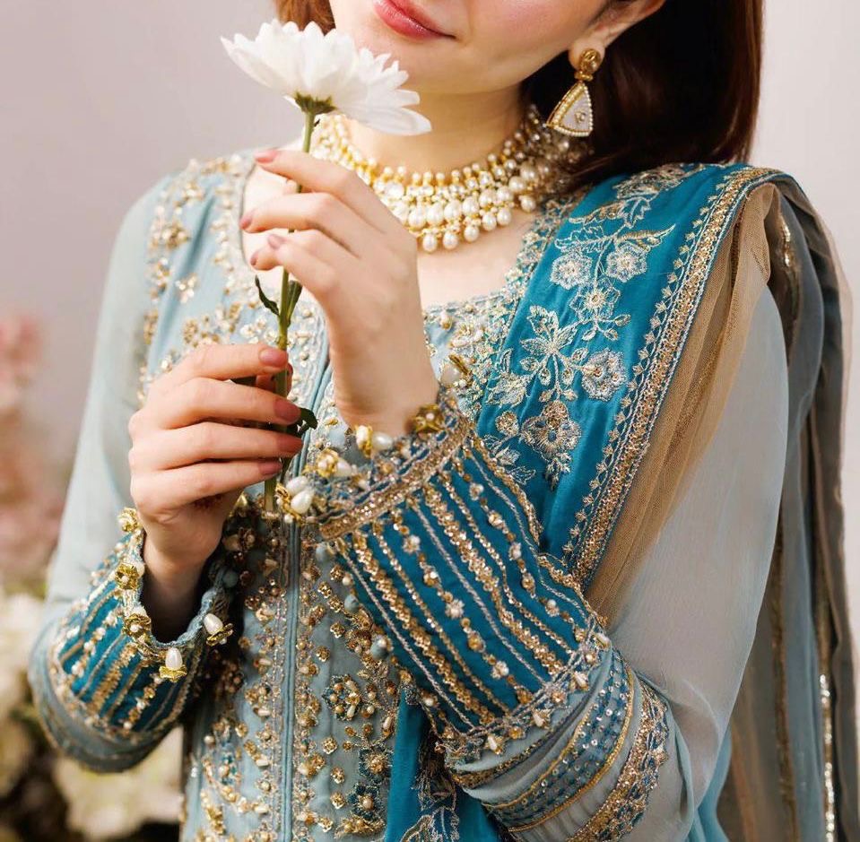 Charizma Chiffon Embroidered & Hand Embellished Semi Stitched 3 Piece Dress