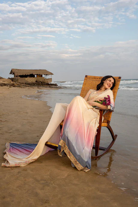 Faiza Saqlain Silk Digital Print & Embroidered Saree