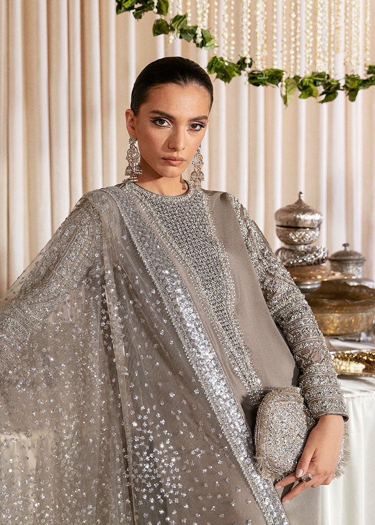Hussain Rehar Raw Silk Embroidered 3Pc Dress