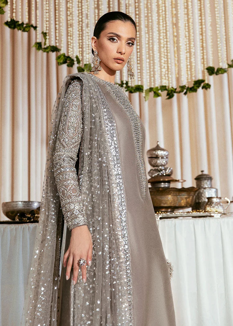 Hussain Rehar Raw Silk Embroidered 3Pc Dress