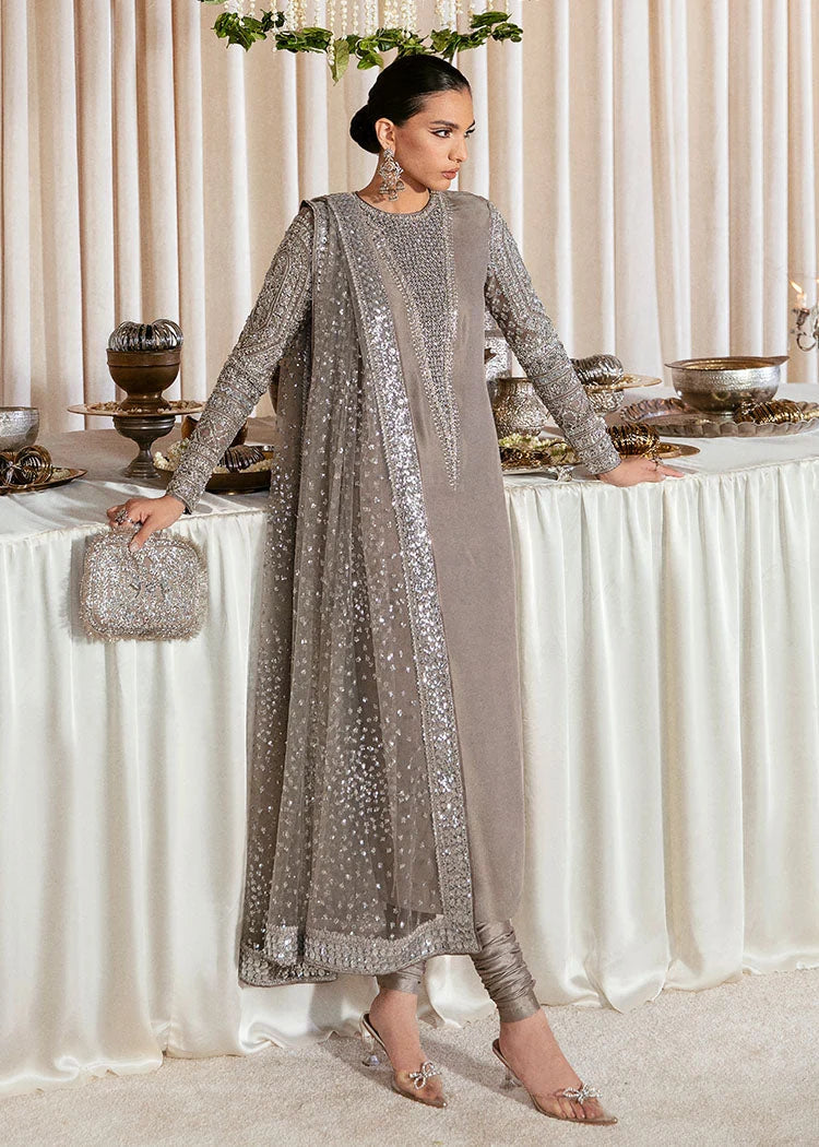 Hussain Rehar Raw Silk Embroidered 3Pc Dress