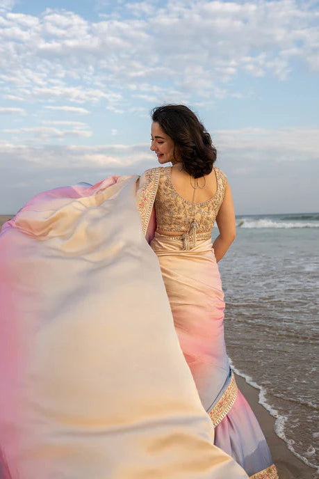 Faiza Saqlain Silk Digital Print & Embroidered Saree
