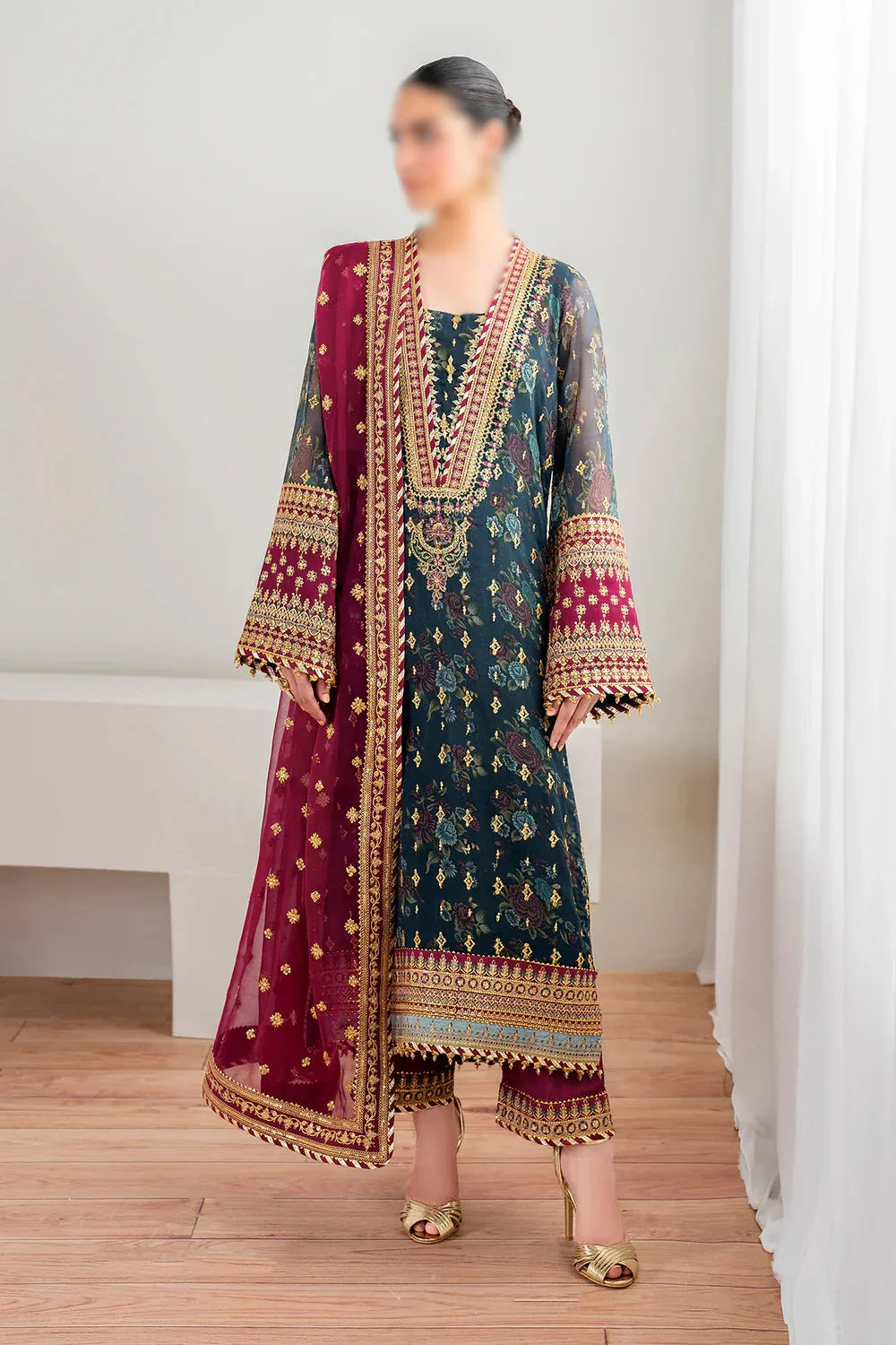 Baroque Embroidered & Digital Print 3 Piece Dress