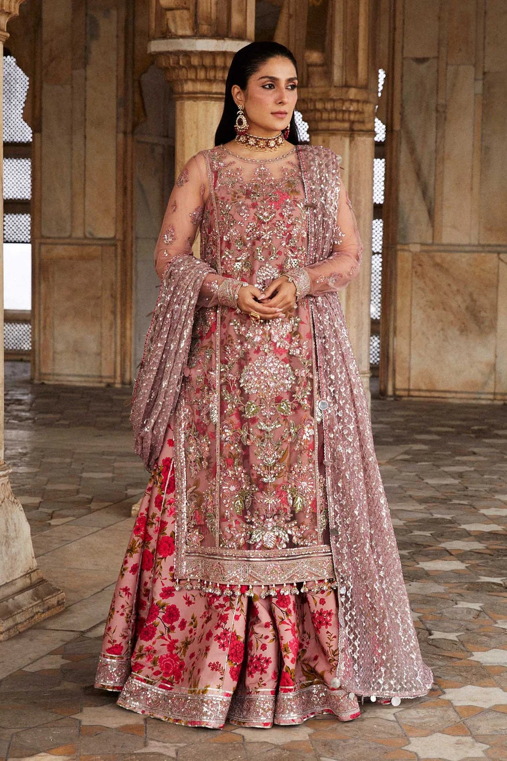 Hussain Rehar Net Hand Embellished & Embroidered 3 Piece Dress