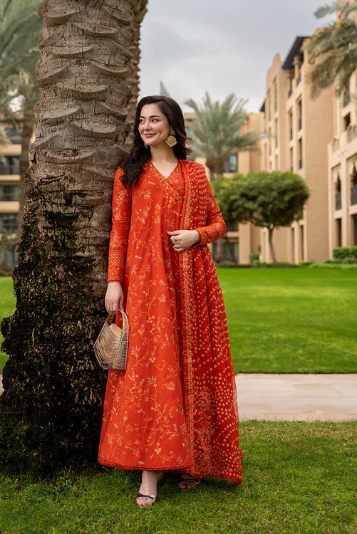 Faiza Saqlain Frock Lawn Embroidered Luxury 3 Piece Dress
