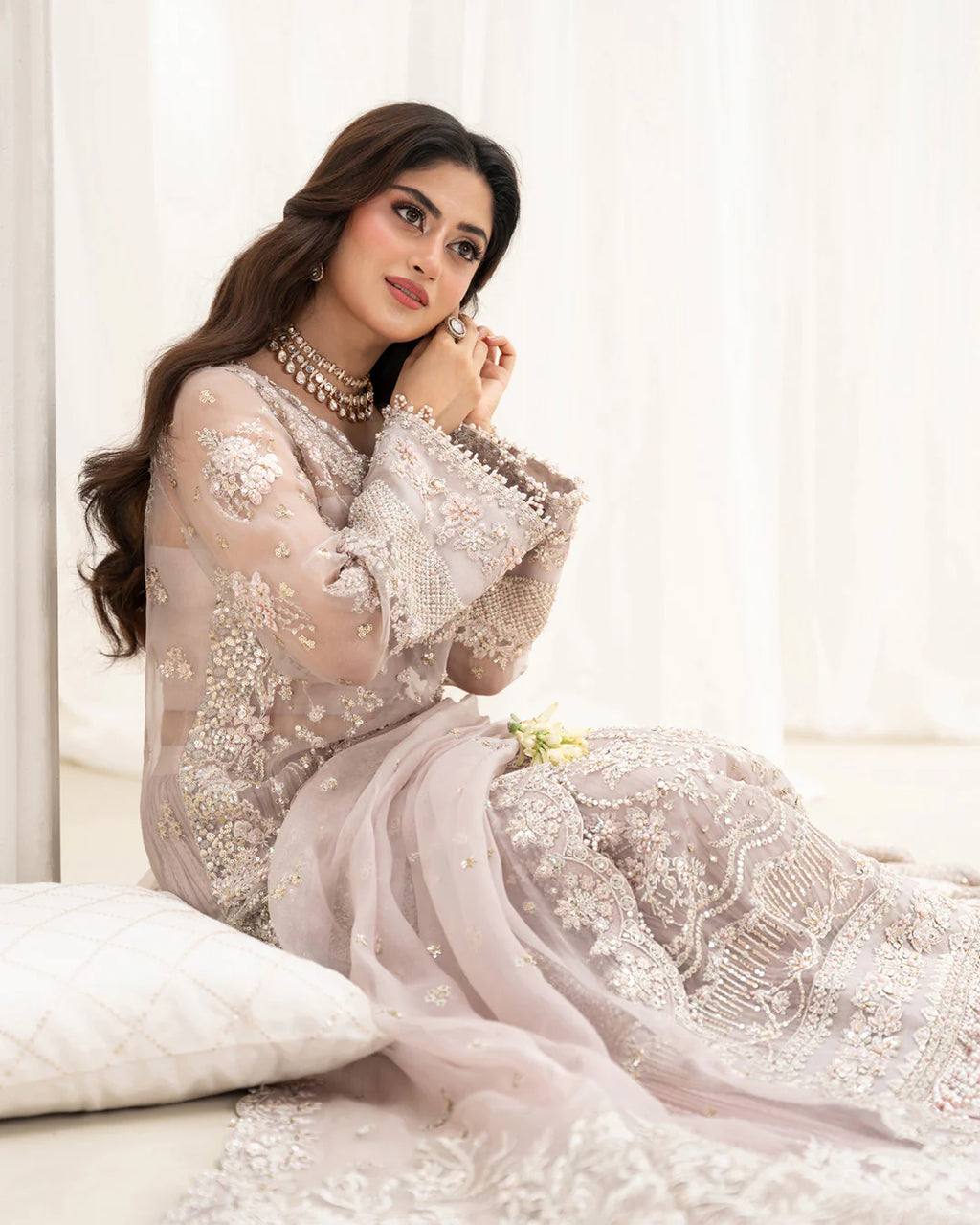 Faiza Saqlain Organza Hand Embellished & Embrodiered 3 Piece Dress
