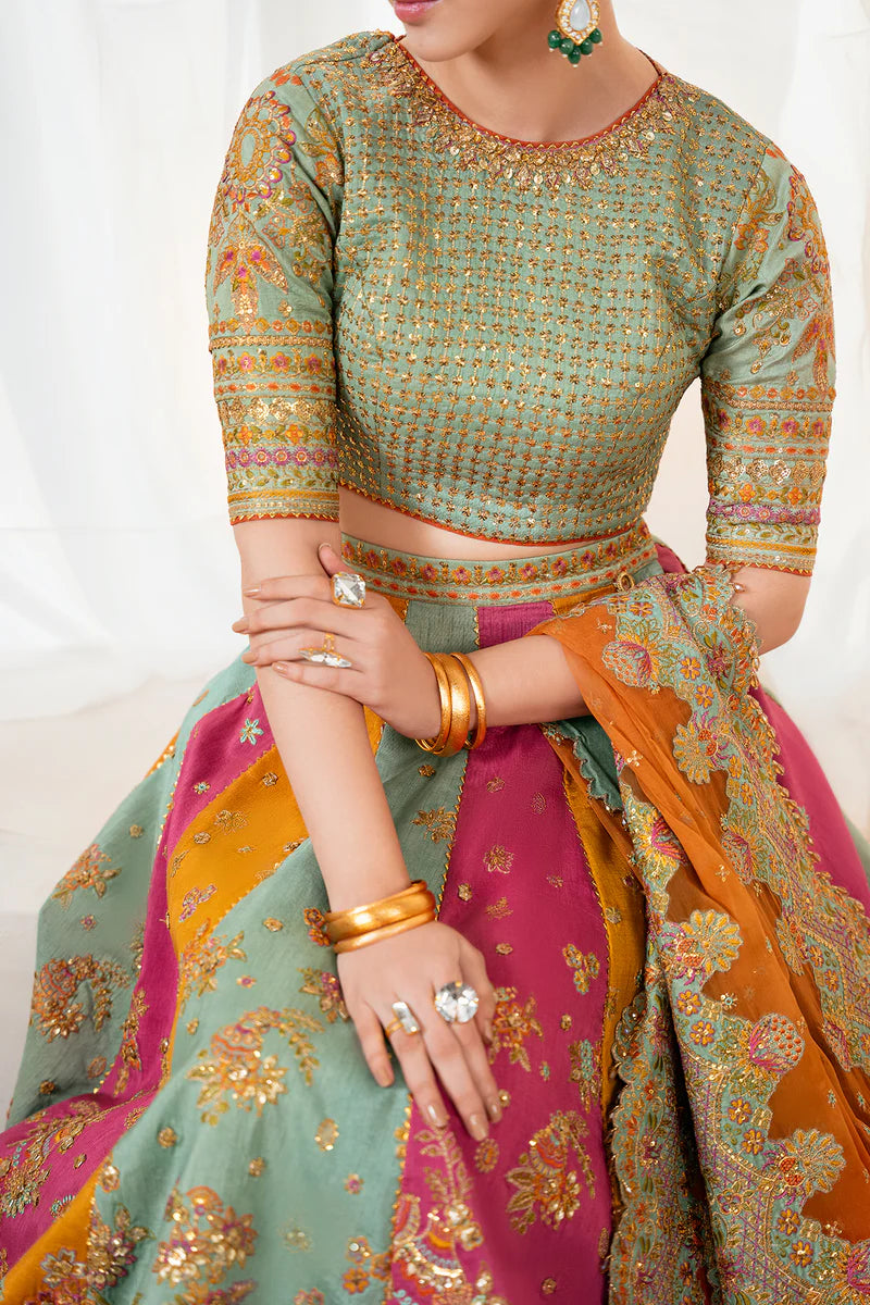 Baroque Silk Embroidered Lehenga Choli with Free Purse