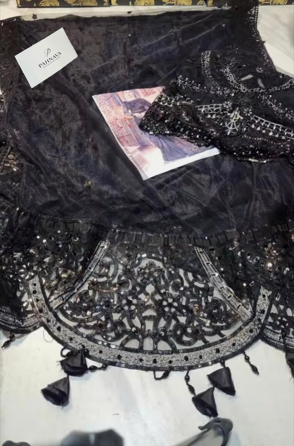Maria B Inspired Mbroidered GREY & BLACK Net Saree