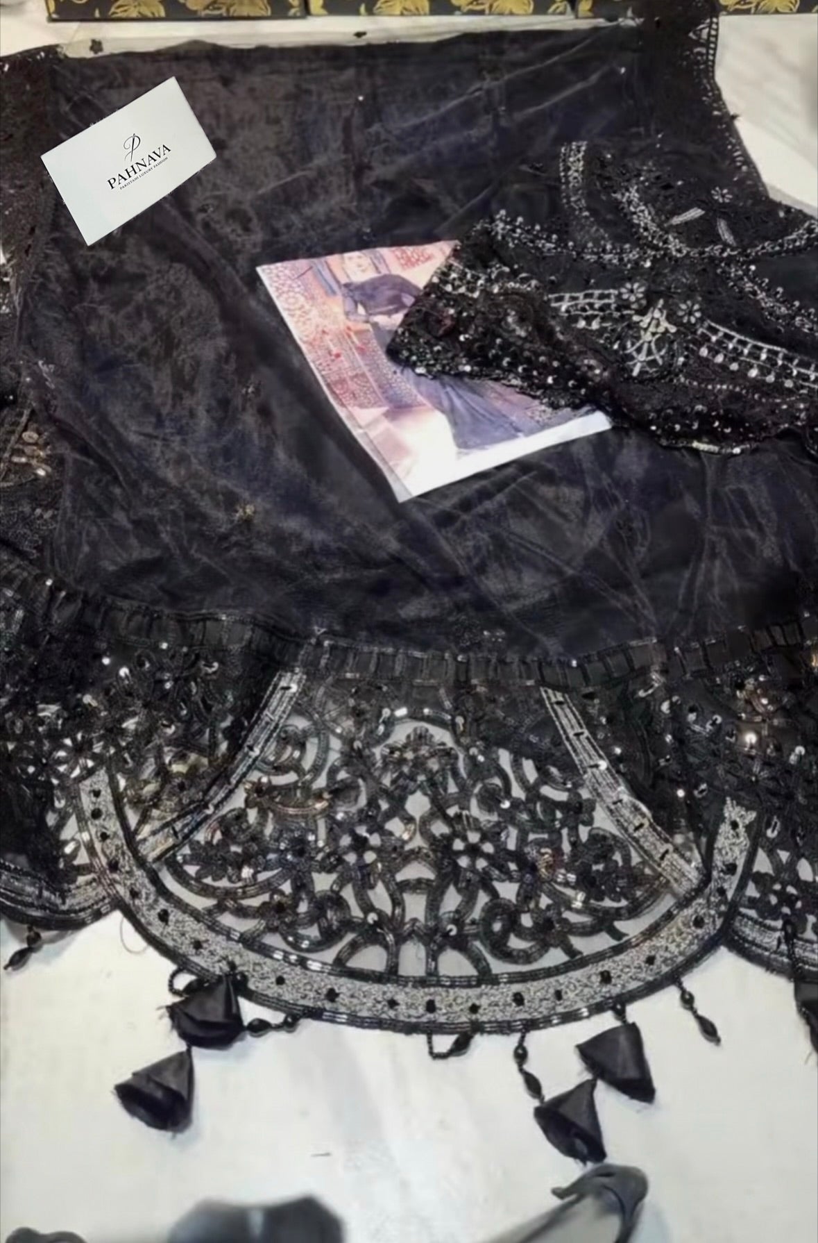 Maria B Inspired Mbroidered GREY & BLACK Net Saree