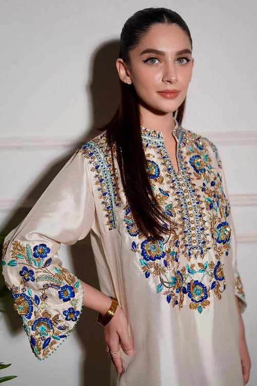 Alizey Saad Raw Silk Hand Embellished 3 Piece Dress