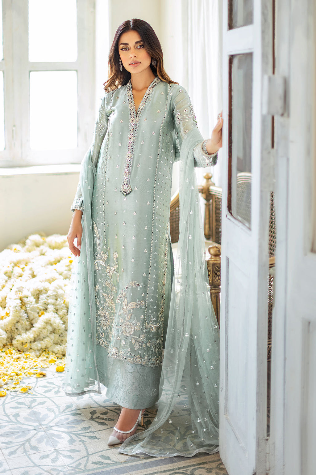 Annus Abrar Pure Sheesha Silk Hand Made Adda Work & Hand Embroidered 3 Piece Dress