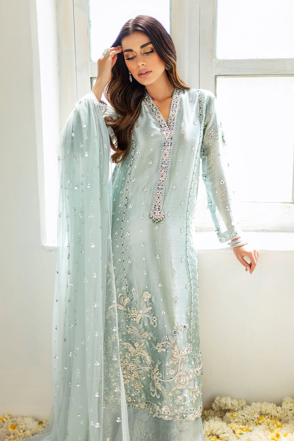 Annus Abrar Pure Sheesha Silk Hand Made Adda Work & Hand Embroidered 3 Piece Dress