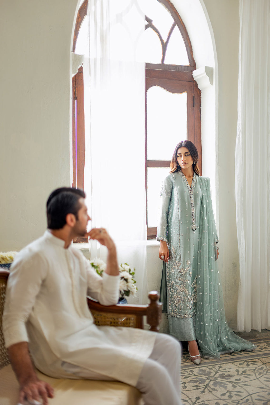 Annus Abrar Pure Sheesha Silk Hand Made Adda Work & Hand Embroidered 3 Piece Dress