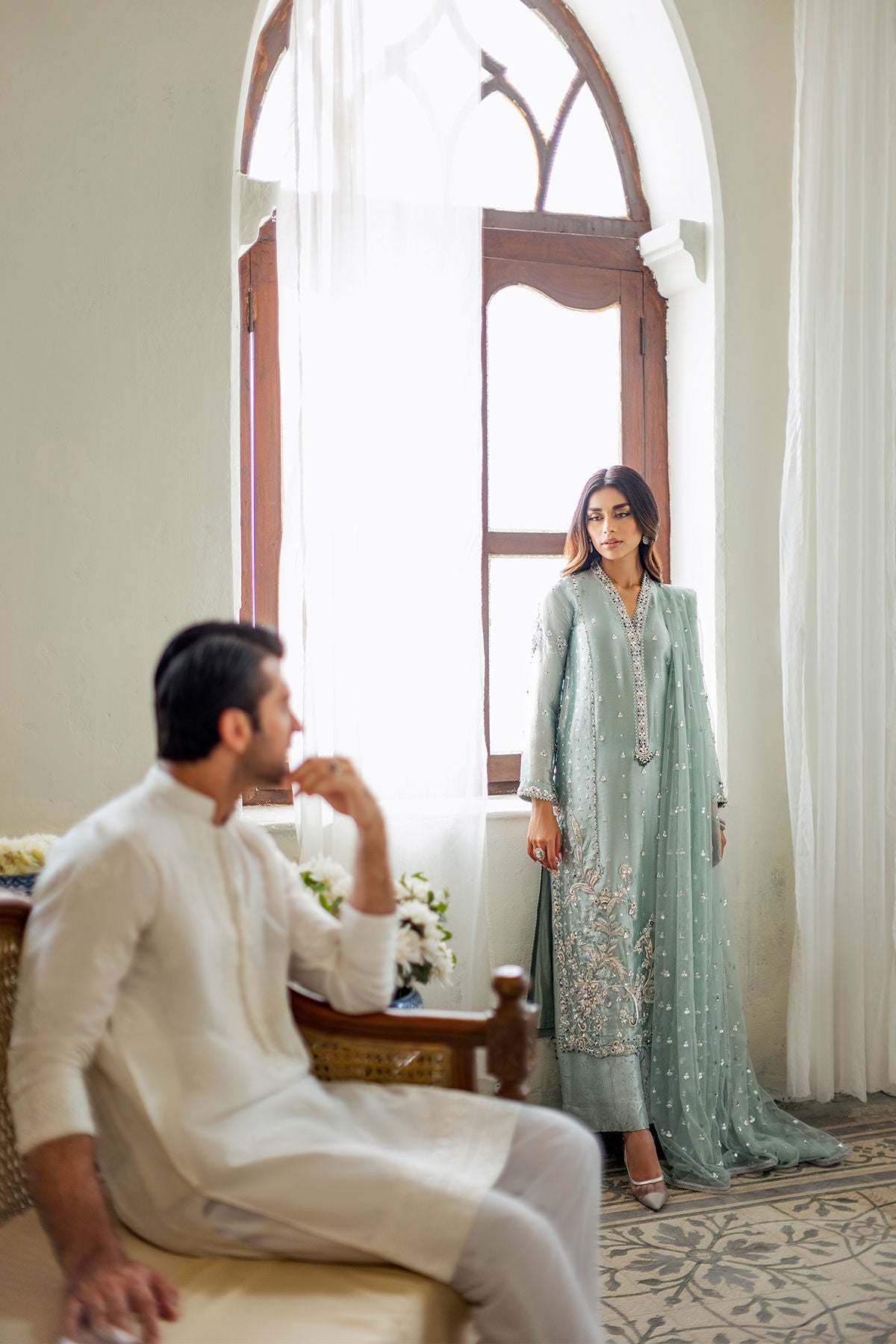 Annus Abrar Pure Sheesha Silk Hand Made Adda Work & Hand Embroidered 3 Piece Dress