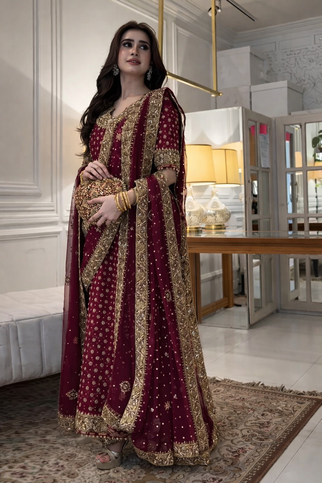 Haris Shakeel Chiffon Hand Embellished & Embroidered 3Pc Dress
