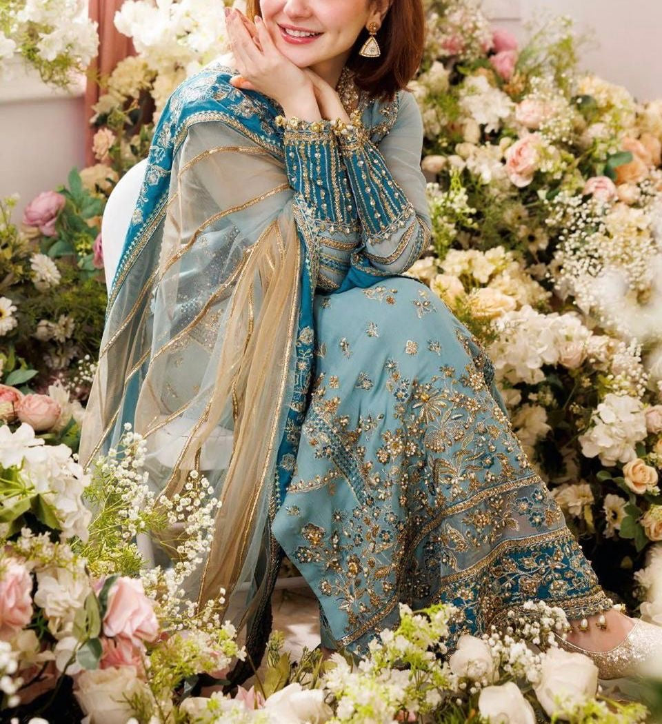 Charizma Chiffon Embroidered & Hand Embellished Semi Stitched 3 Piece Dress