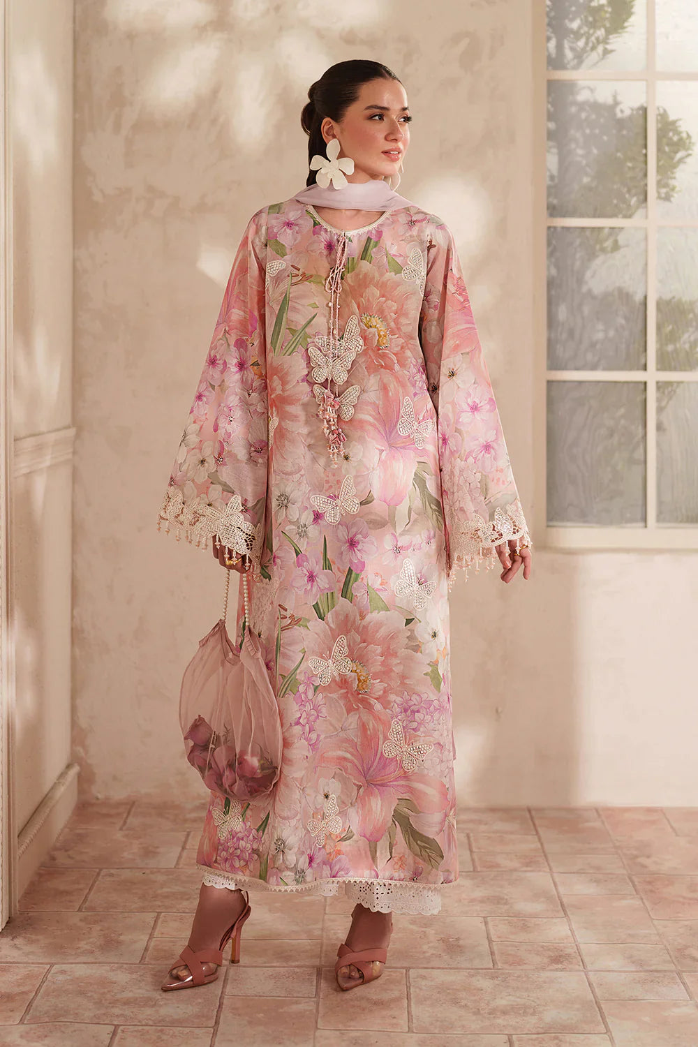 Baroque Inspired Swiss Lawn Embroidered & Printed 3 Piece Dress