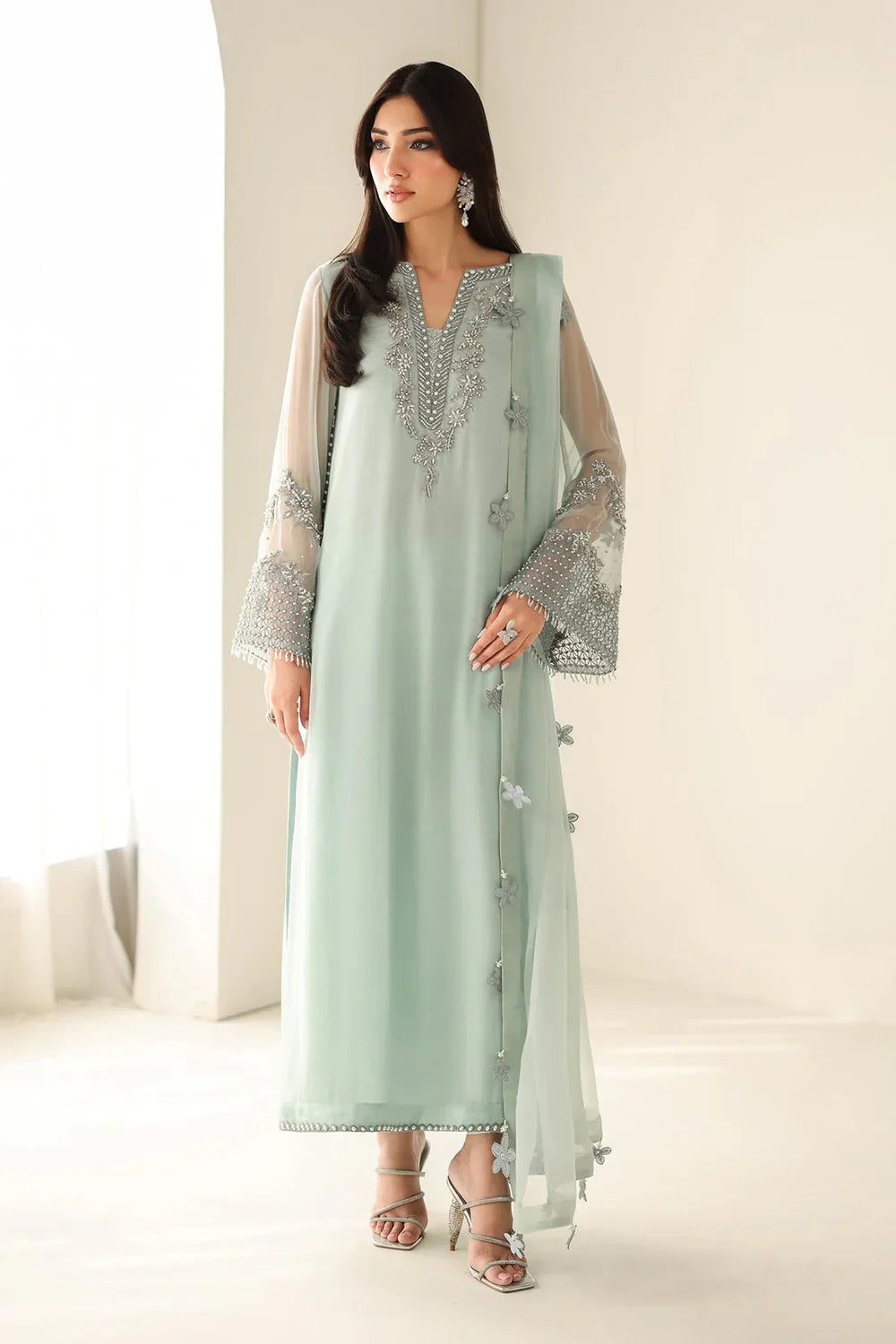 Baroque Inspired Chiffon Embroidered & Hand Embellished 3 PC with GIFT