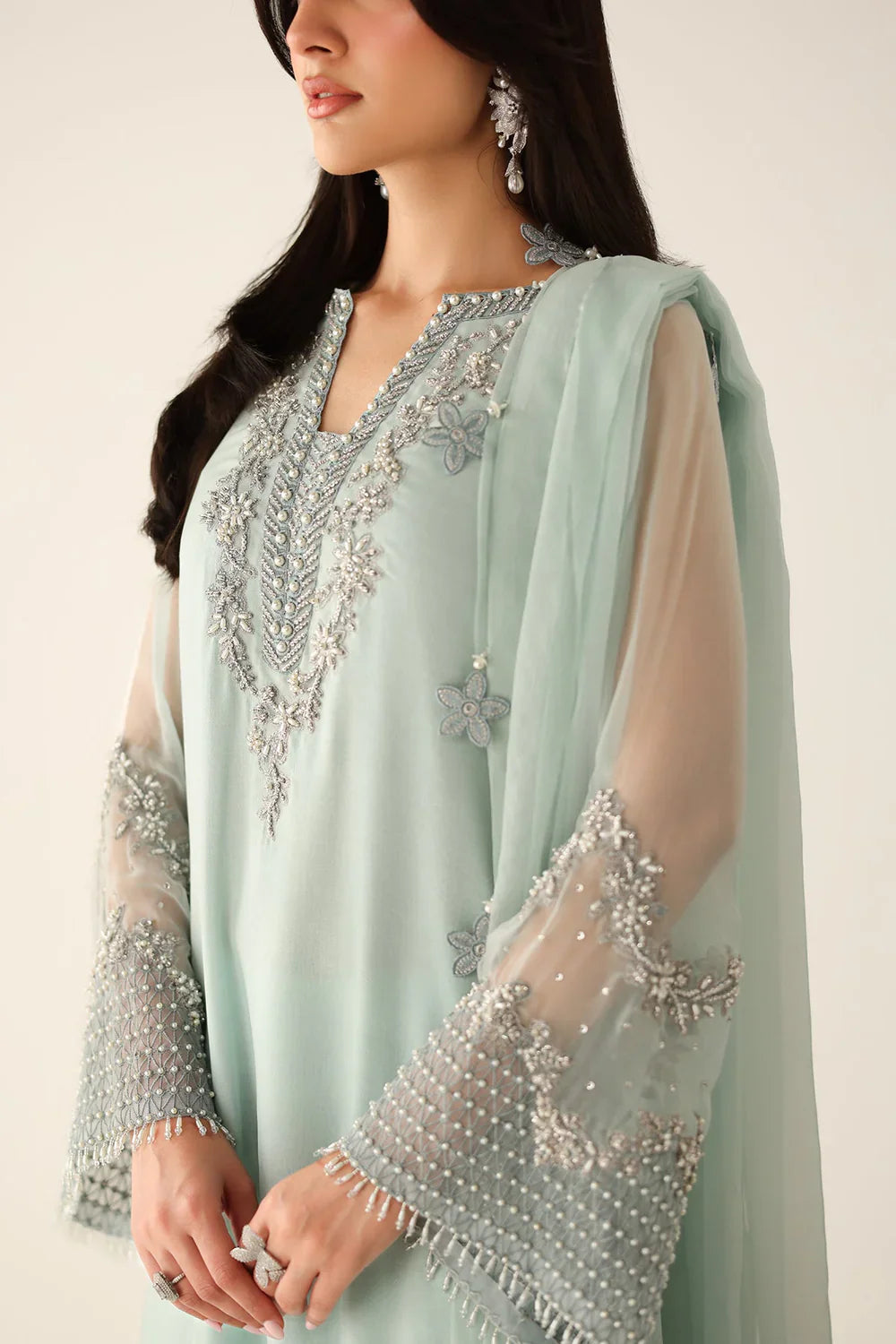 Baroque Inspired Chiffon Embroidered & Hand Embellished 3 PC with GIFT