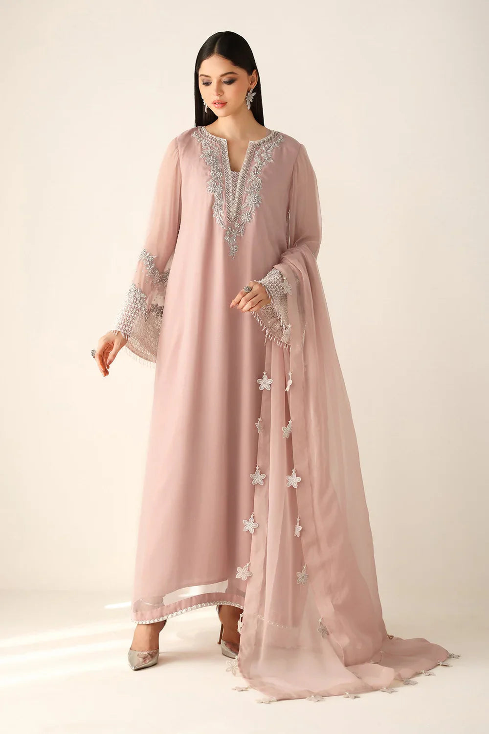 Baroque Inspired Chiffon Embroidered & Hand Embellished 3 PC with GIFT