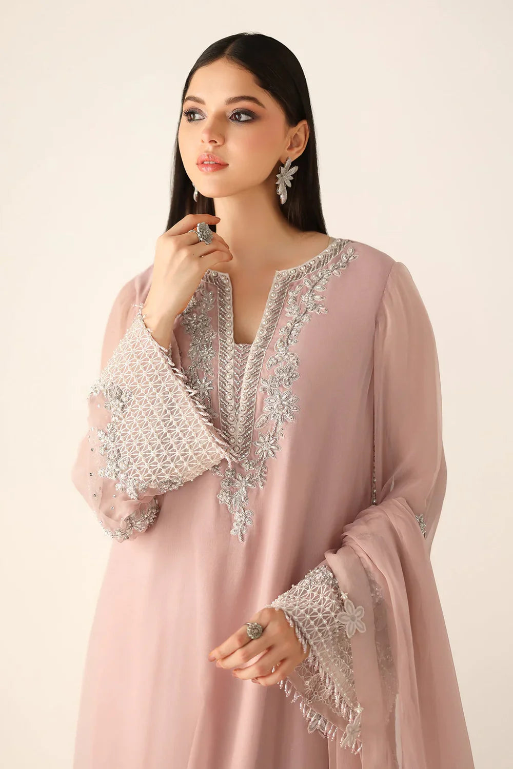 Baroque Inspired Chiffon Embroidered & Hand Embellished 3 PC with GIFT
