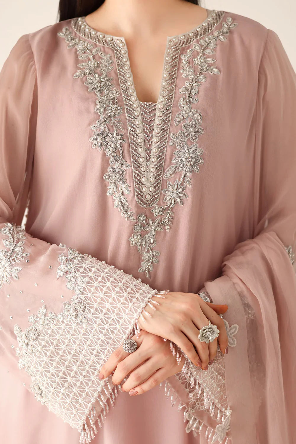Baroque Inspired Chiffon Embroidered & Hand Embellished 3 PC with GIFT