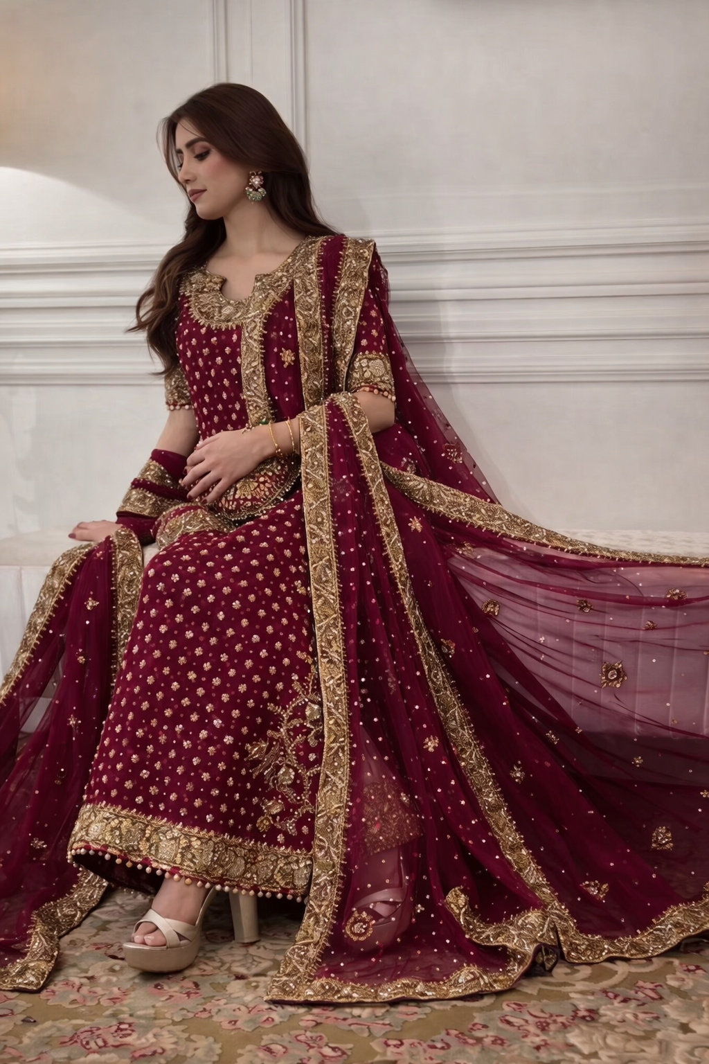 Haris Shakeel Chiffon Hand Embellished & Embroidered 3Pc Dress