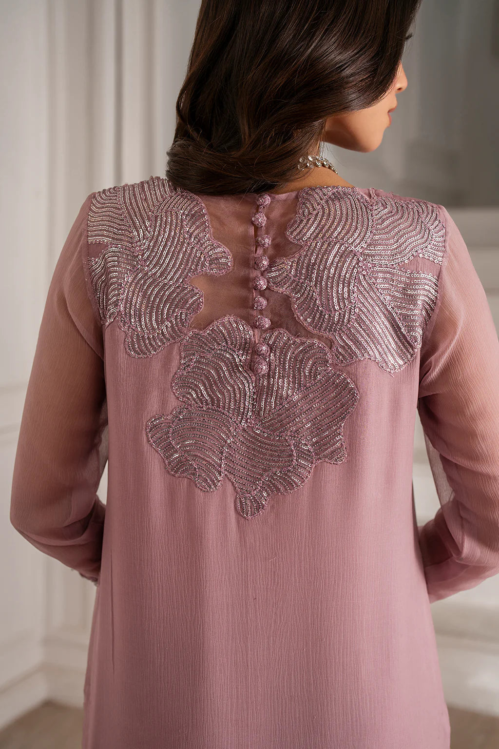 IZNIK inspired CHIFFON HAND EMBELLISHED & EMBROIDERED 3 PIECE DRESS