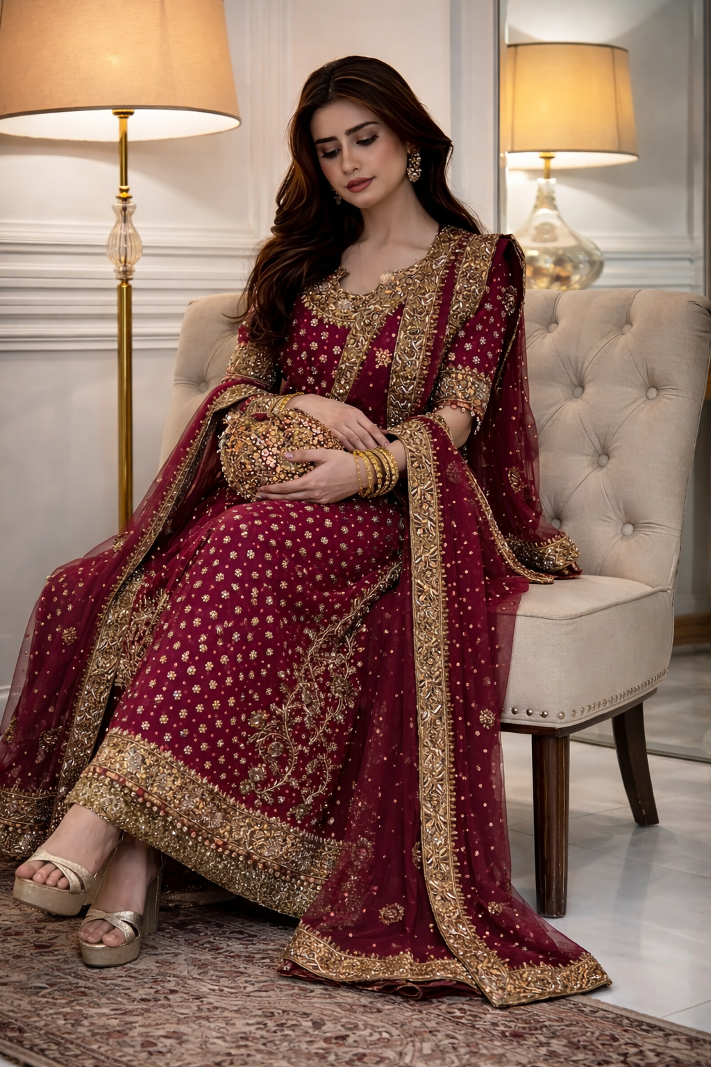 Haris Shakeel Chiffon Hand Embellished & Embroidered 3Pc Dress