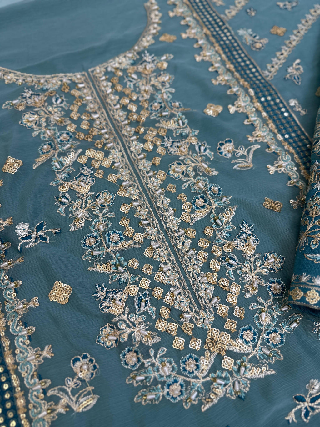 Charizma Chiffon Embroidered & Hand Embellished Semi Stitched 3 Piece Dress