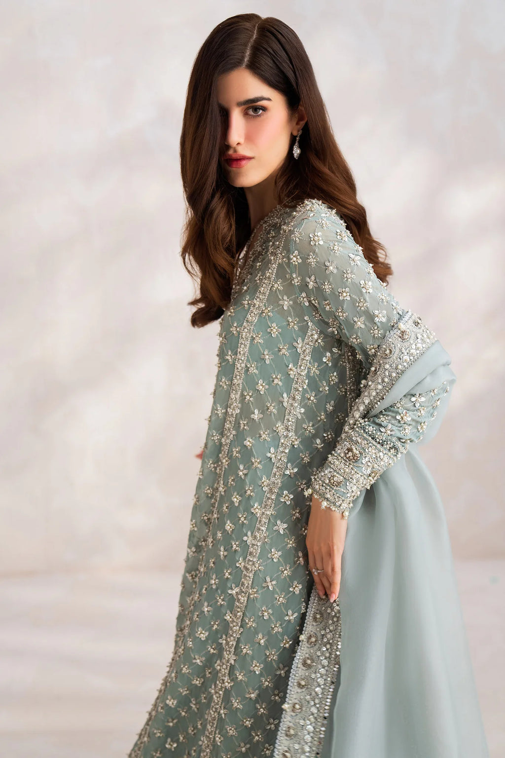 Elan Exclusive Chiffon Hand Embellished & Embroidered 3 Piece Dress