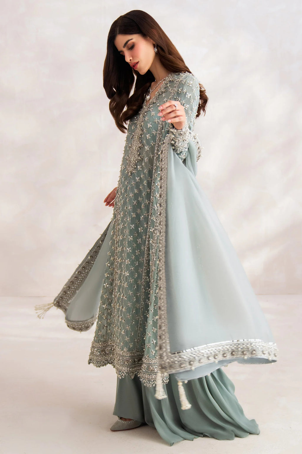 Elan Exclusive Chiffon Hand Embellished & Embroidered 3 Piece Dress