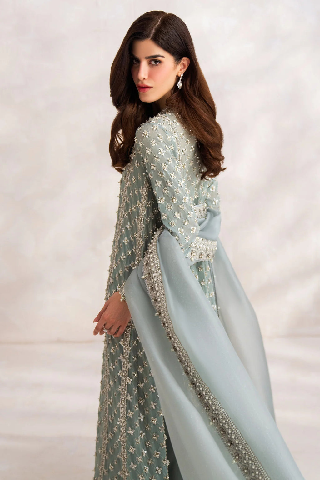 Elan Exclusive Chiffon Hand Embellished & Embroidered 3 Piece Dress