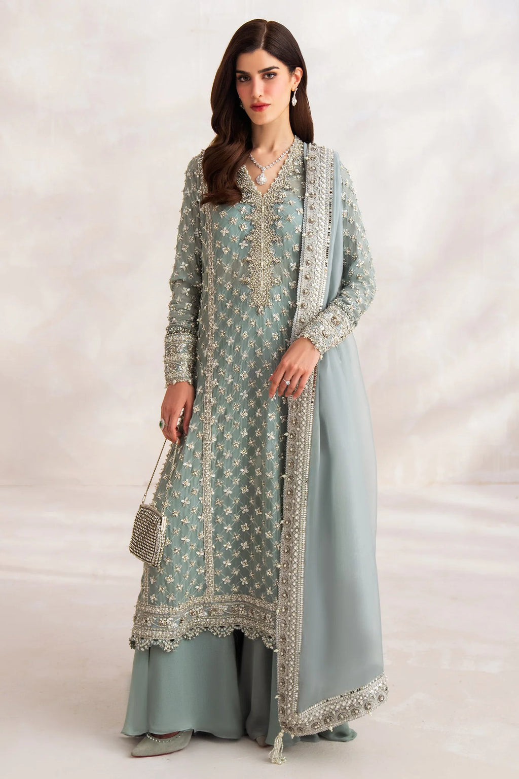 Elan Exclusive Chiffon Hand Embellished & Embroidered 3 Piece Dress