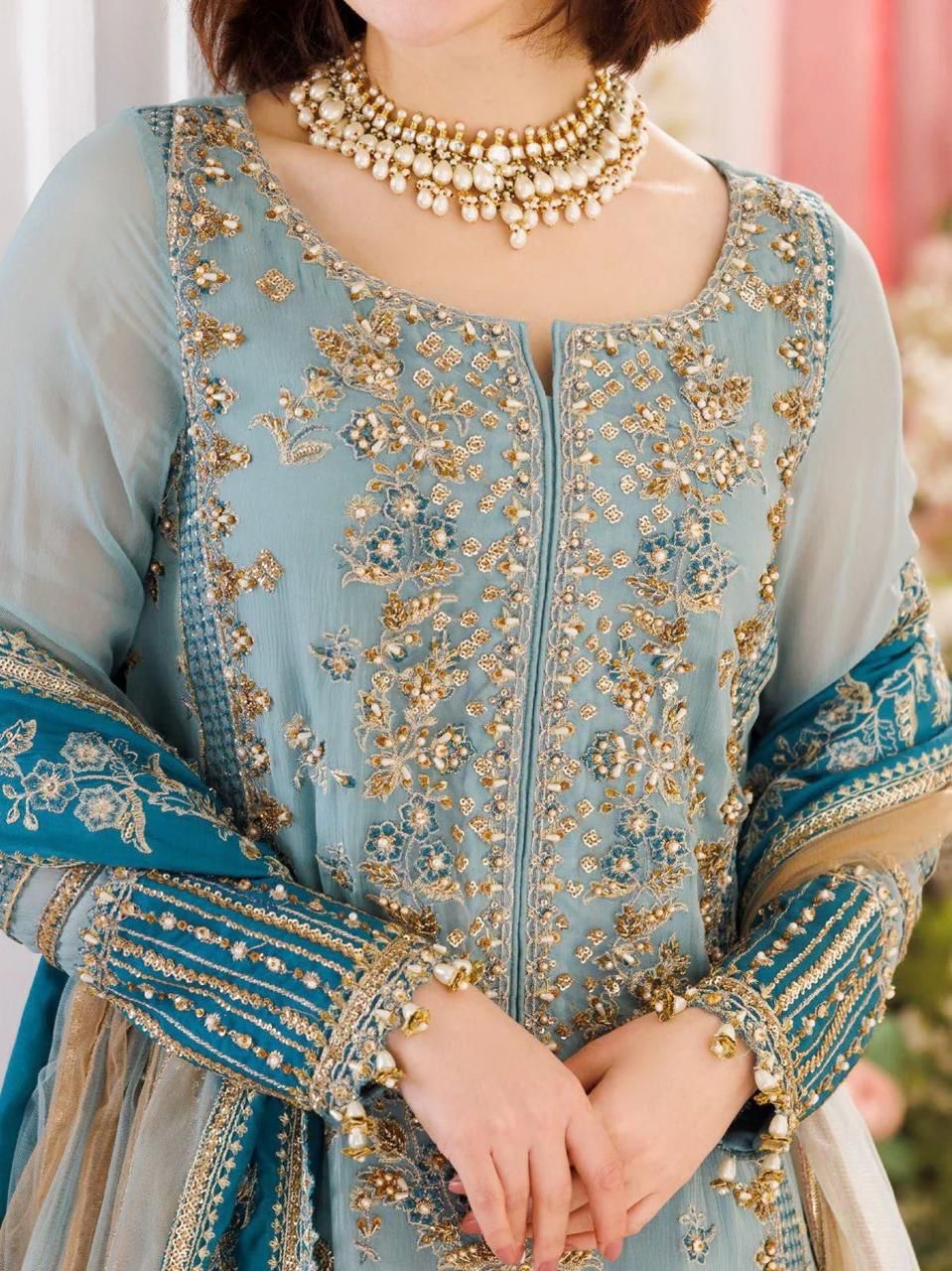 Charizma Chiffon Embroidered & Hand Embellished Semi Stitched 3 Piece Dress