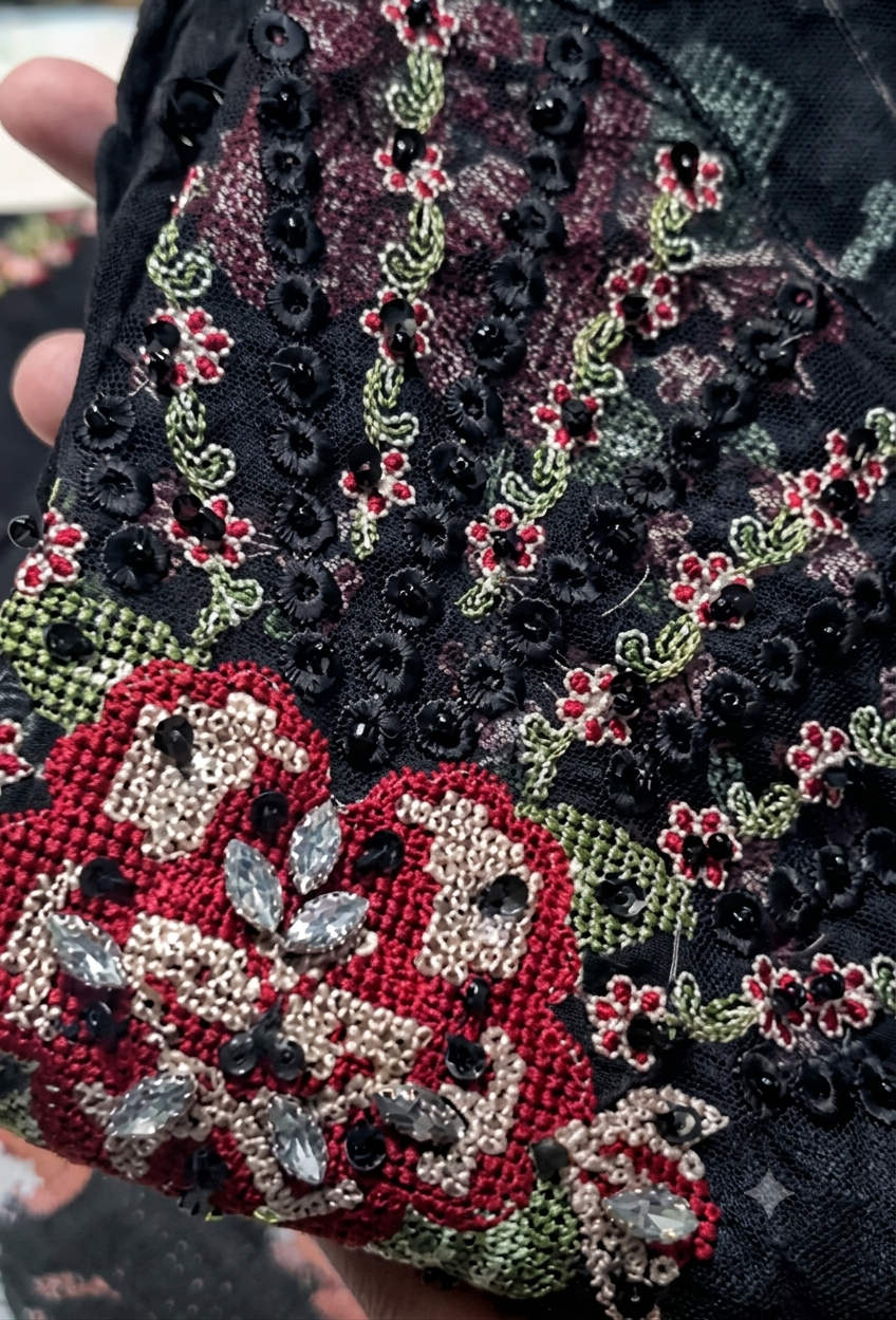 Mina Kashif Inspired Pure Silk Embroidered & Hand Embellished 3 Piece Dress